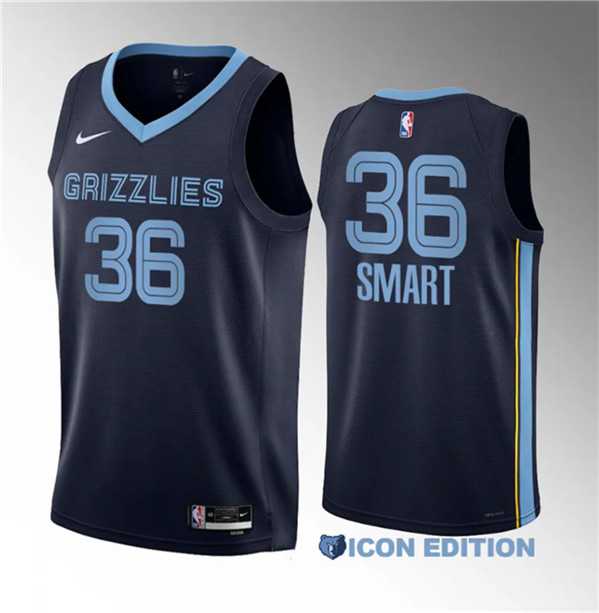 Mens Memphis Grizzlies #36 Marcus Smart Navy 2023 Draft Icon Edition Stitched Basketball Jersey->memphis grizzlies->NBA Jersey